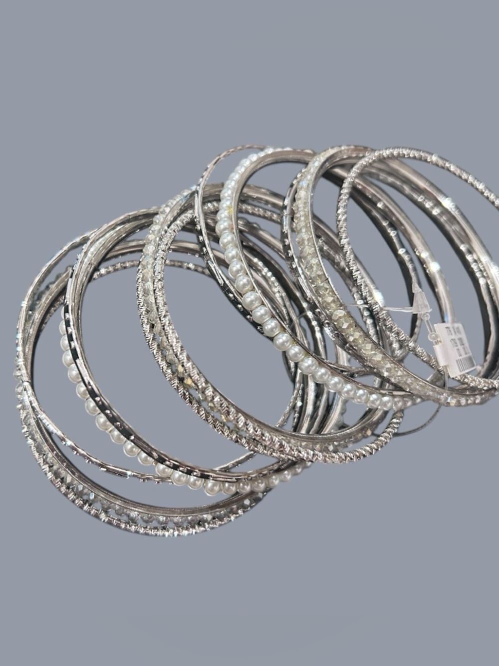 Nieman Marcus Silver Pearl Accent Bangle Bracelet Set - Women's Jewelry